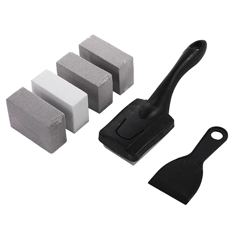 4Pcs Outdoor Barbecue Grill Cleaning Brick Block Pumice Stone with Brush and Spatula