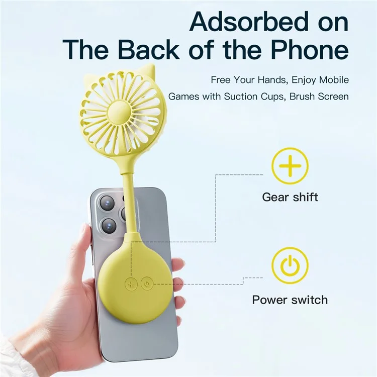 Cat Ear Design Foldable USB Fan Air Circulator Summer Cooler with Suction Cups - Yellow