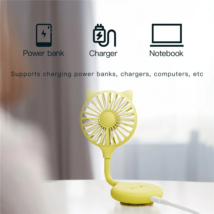 Cat Ear Design Foldable USB Fan Air Circulator Summer Cooler with Suction Cups - Yellow