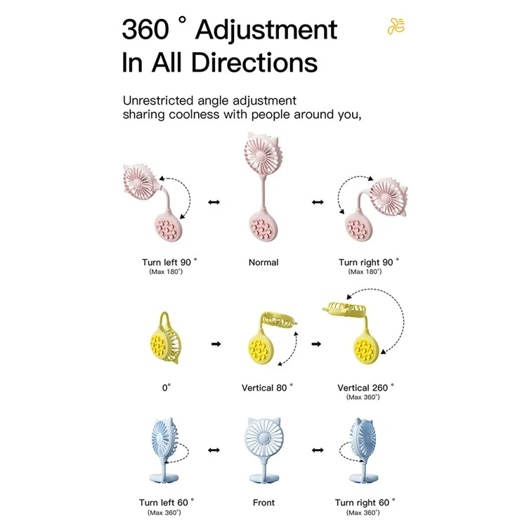 Cat Ear Design Foldable USB Fan Air Circulator Summer Cooler with Suction Cups - Yellow