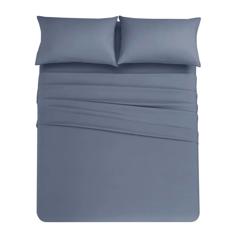 4-Piece California King Bed Flat Sheets Fitted Sheets Set Soft Fleece Pillowcases for Home Bedroom - Dusty Blue