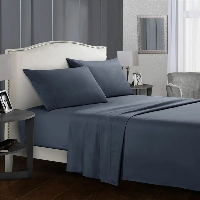 4-Piece California King Bed Flat Sheets Fitted Sheets Set Soft Fleece Pillowcases for Home Bedroom - Dusty Blue