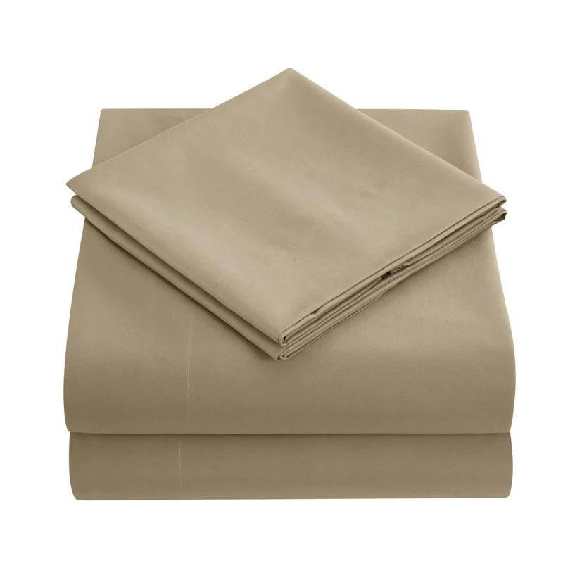 4-Piece California King Bed Flat Sheets Fitted Sheets Set Soft Fleece Pillowcases for Home Bedroom - Khaki