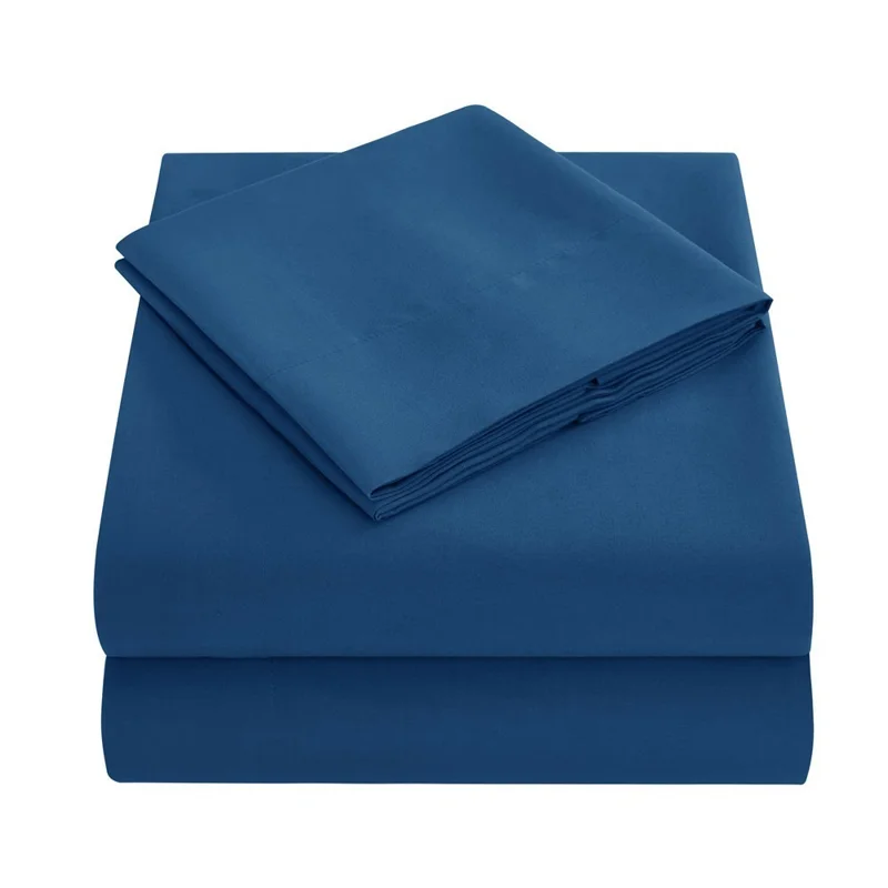 Home Bedroom 4-Piece King Size Bed Flat Sheets Fitted Sheet Soft Fleece Pillowcases - Navy Blue