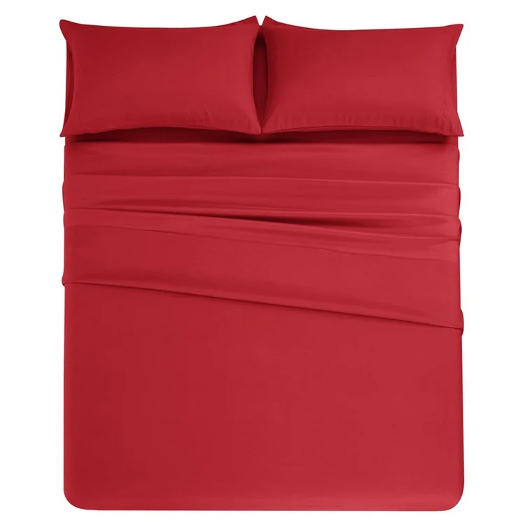 Home Bedroom 4-Piece King Size Bed Flat Sheets Fitted Sheet Soft Fleece Pillowcases - Wine Red