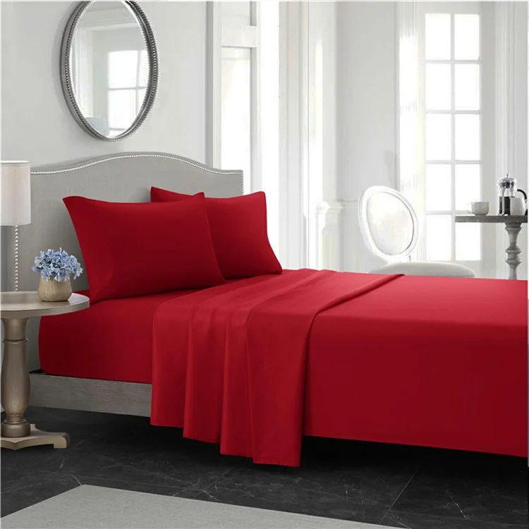 Home Bedroom 4-Piece King Size Bed Flat Sheets Fitted Sheet Soft Fleece Pillowcases - Wine Red