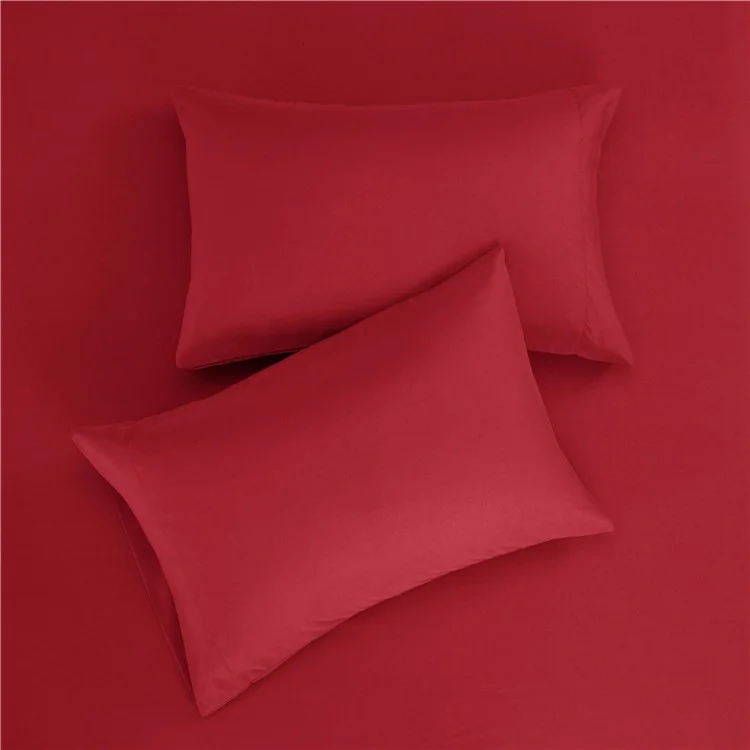 Home Bedroom 4-Piece King Size Bed Flat Sheets Fitted Sheet Soft Fleece Pillowcases - Wine Red
