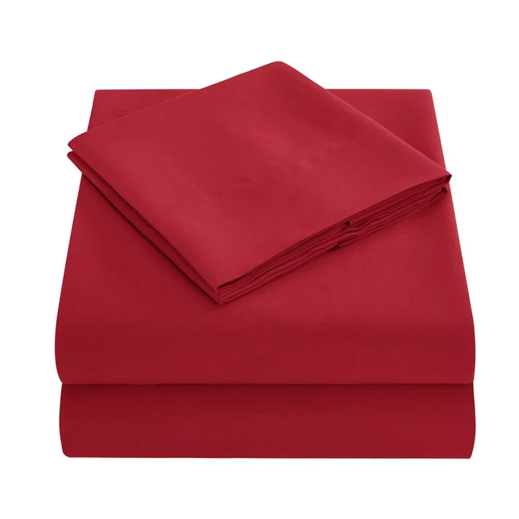 Home Bedroom 4-Piece King Size Bed Flat Sheets Fitted Sheet Soft Fleece Pillowcases - Wine Red