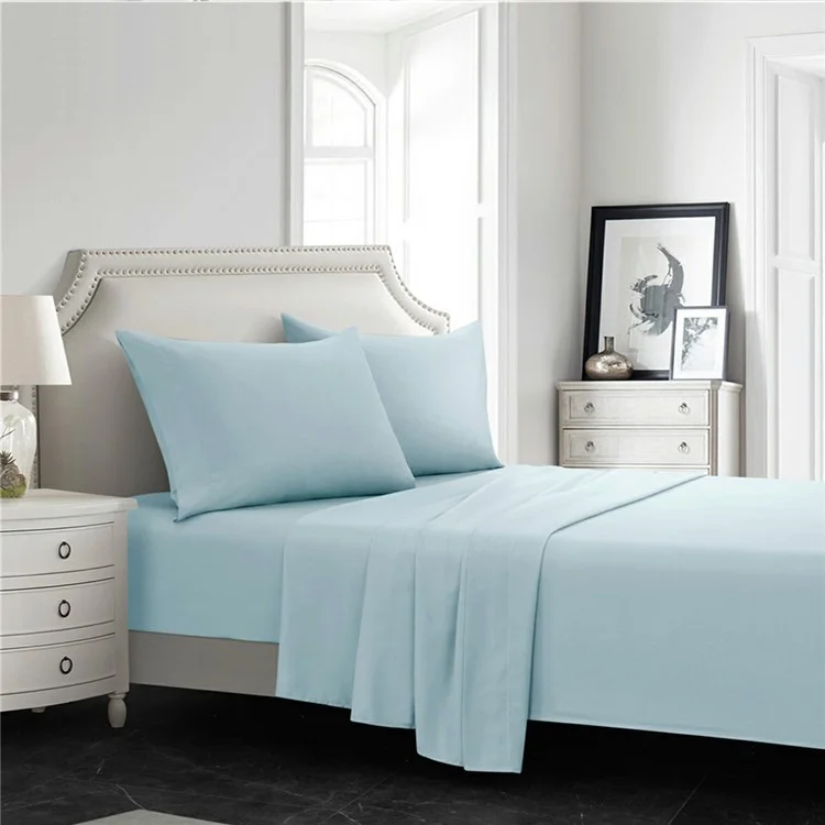 Home Bedroom 4-Piece King Size Bed Flat Sheets Fitted Sheet Soft Fleece Pillowcases - Sky Blue