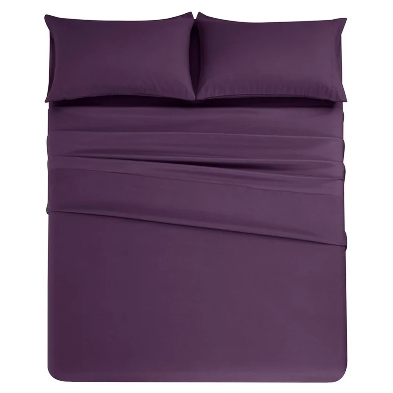 Home Bedroom 4-Piece King Size Bed Flat Sheets Fitted Sheet Soft Fleece Pillowcases - Purple