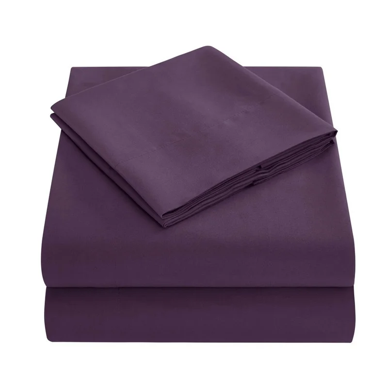 Home Bedroom 4-Piece King Size Bed Flat Sheets Fitted Sheet Soft Fleece Pillowcases - Purple