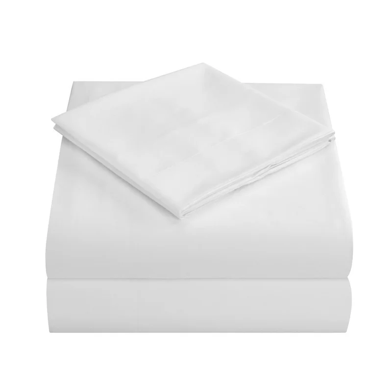 4-Piece Queen Size Bed Flat Sheet Pillowcases Fitted Sheet Set - White