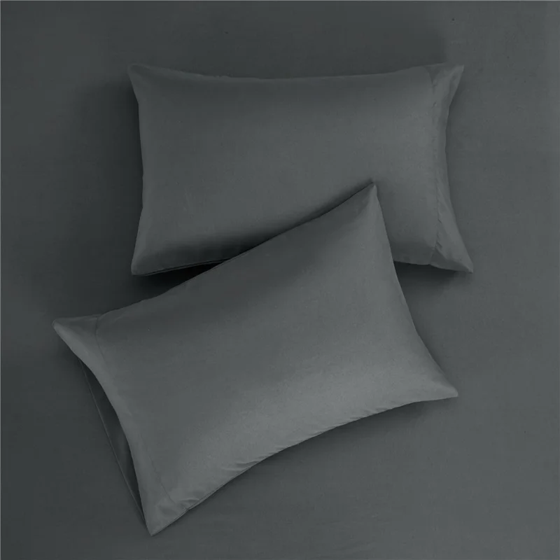 4-Piece Queen Size Bed Flat Sheet Pillowcases Fitted Sheet Set - Dark Grey