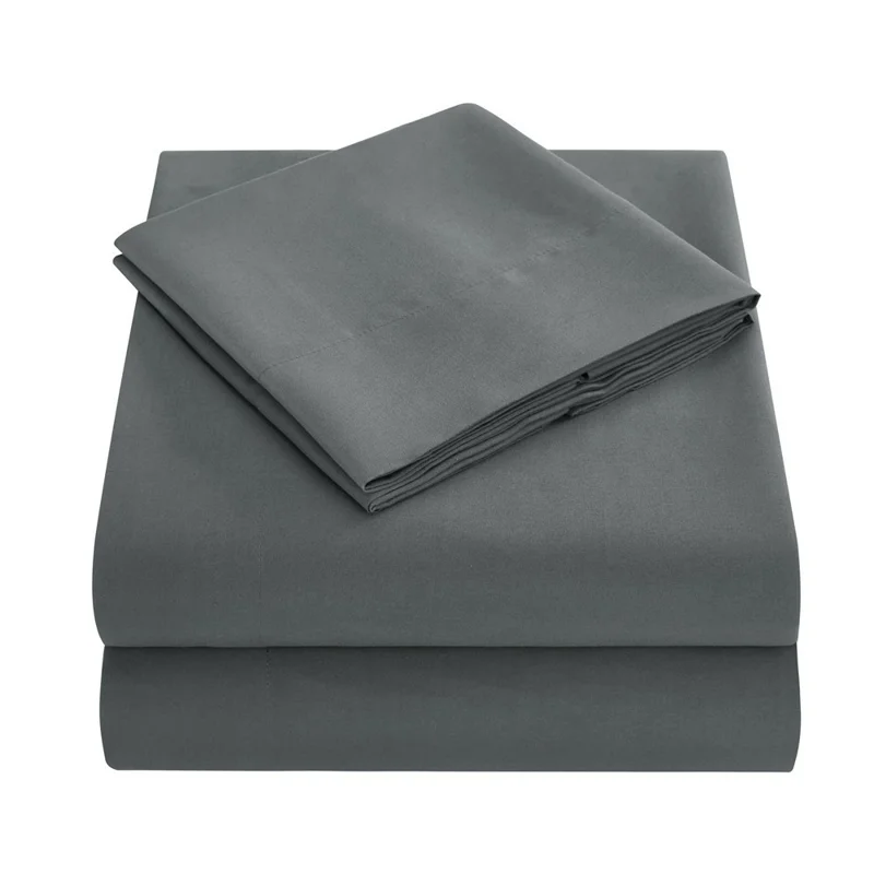 4-Piece Queen Size Bed Flat Sheet Pillowcases Fitted Sheet Set - Dark Grey