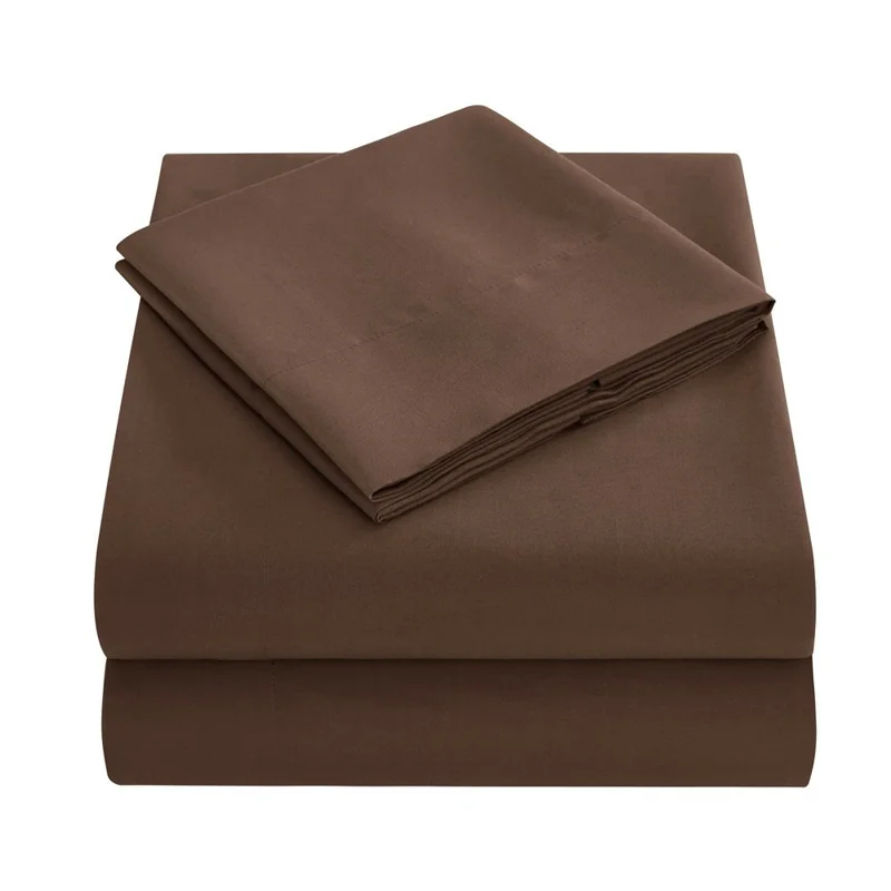 4-Piece Full Size Bed Fitted Sheets Set Fleece Pillowcases Bedding Flat Sheet Kit - Coffee