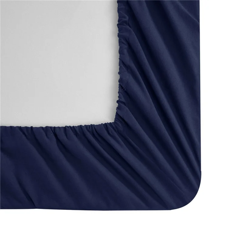 4-Piece Full Size Bed Fitted Sheets Set Fleece Pillowcases Bedding Flat Sheet Kit - Dark Blue