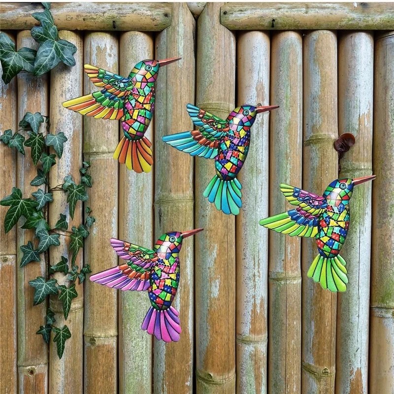 YY220119 12x13.5cm Wall Art Hanging Decoration Home Garden Bright Color Iron Bird Wall Decor - Orange