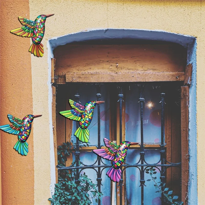 YY220119 12x13.5cm Wall Art Hanging Decoration Home Garden Bright Color Iron Bird Wall Decor - Orange