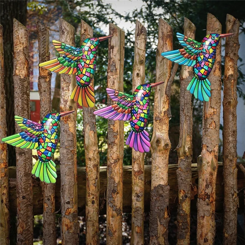 YY220119 12x13.5cm Wall Art Hanging Decoration Home Garden Bright Color Iron Bird Wall Decor - Orange
