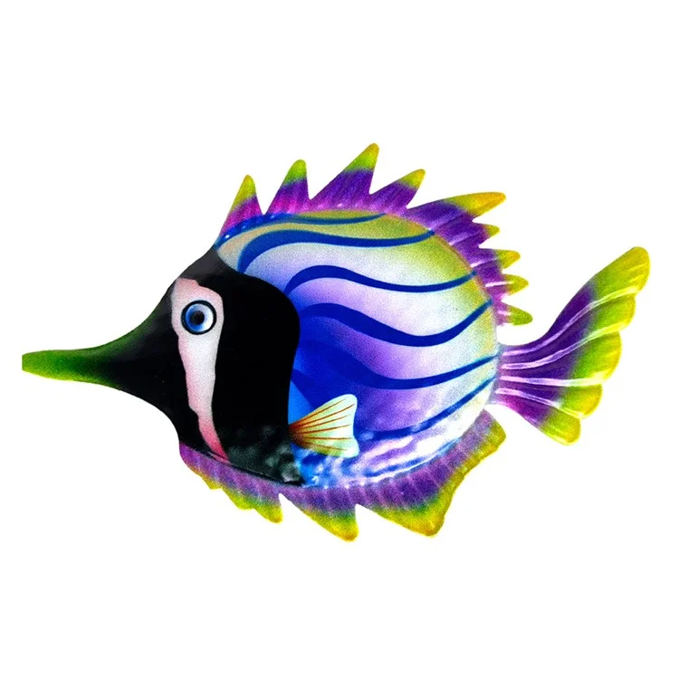 YZ106 26x16,3x0,5cm eiserner Fisch Dekor für Hauswand, Poolwand, Wandkunst zum Aufhängen - Lila