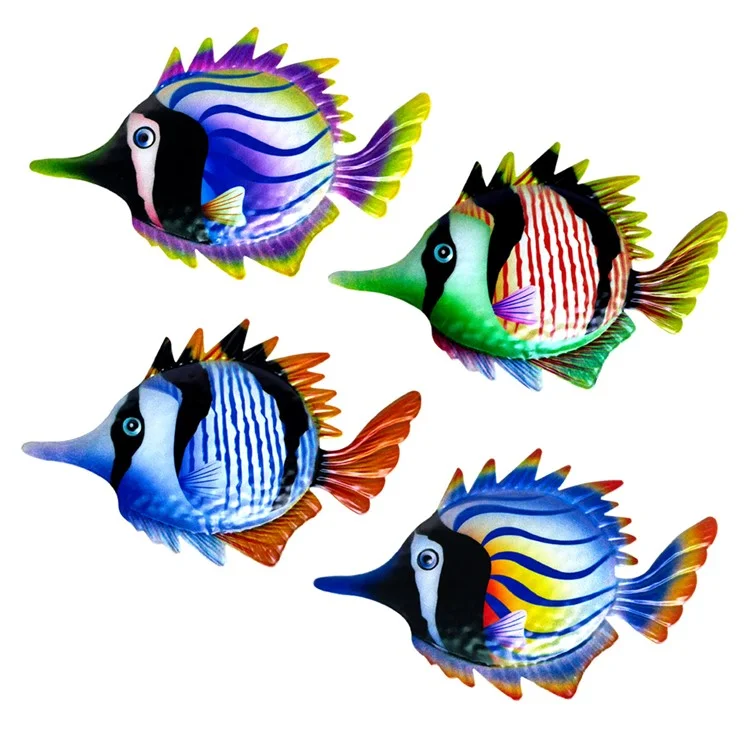 YZ106 26x16,3x0,5cm eiserner Fisch Dekor für Hauswand, Poolwand, Wandkunst zum Aufhängen - Lila