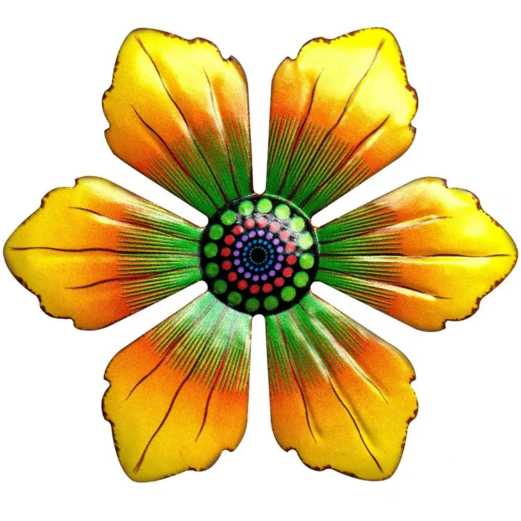 XH069 15x15x0.8cm Metal Flower Wall Art Decor Spring Outdoor Hanging Backyard Decoration - Yellow