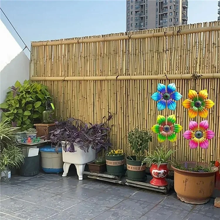 XH069 15x15x0.8cm Metal Flower Wall Art Decor Spring Outdoor Hanging Backyard Decoration - Yellow