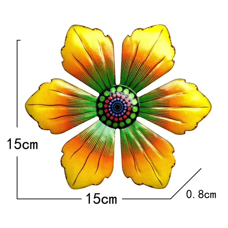 XH069 15x15x0.8cm Metal Flower Wall Art Decor Spring Outdoor Hanging Backyard Decoration - Yellow