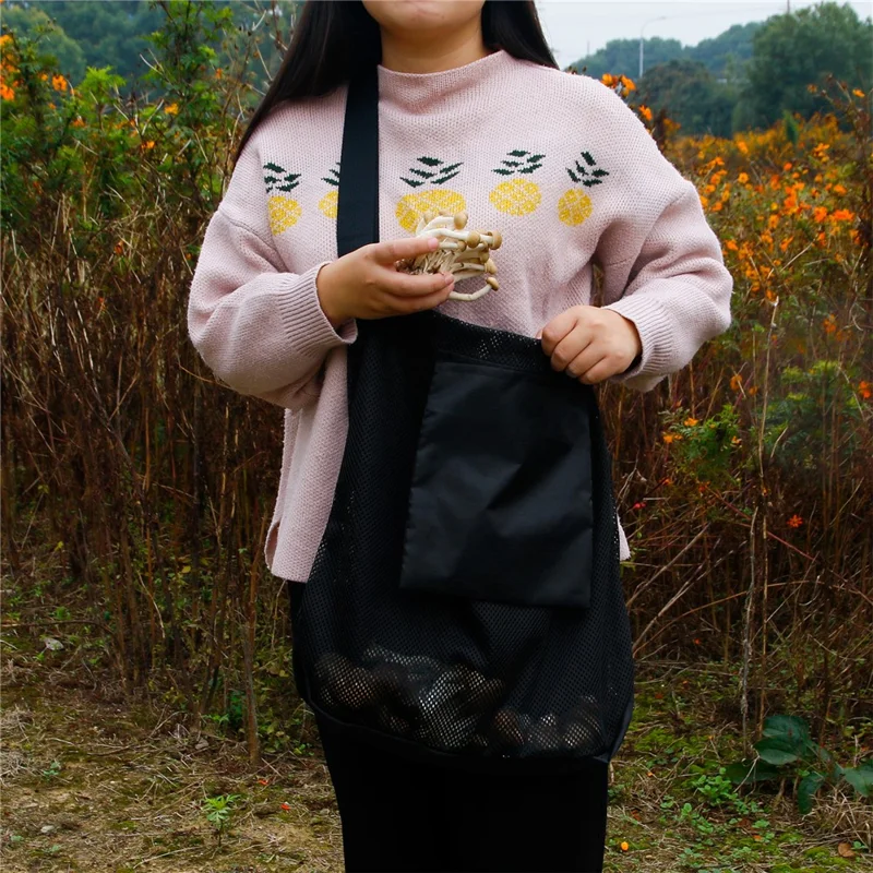 Sac de stockage en toile d'Oxford respirante en maille pour la cueillette de champignons en plein air de 45x42cm - Kaki