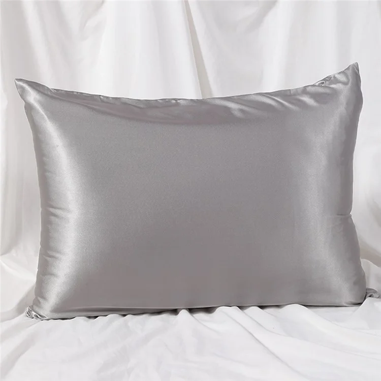 1 Pièce Taie d'oreiller Zippée Biface en Imitation Soie Douce, Taille US Standard (51x66cm) - Gris