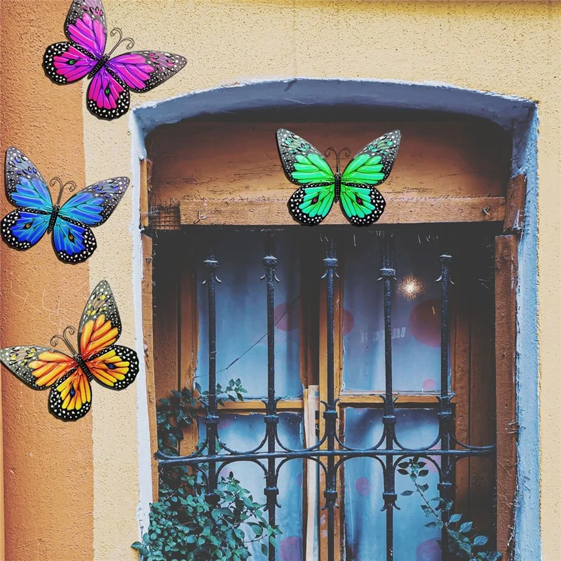 YY2201266 Iron Art Butterfly Wall Decor Garden Yard Home Ornament, 18.5x25cm - Viola