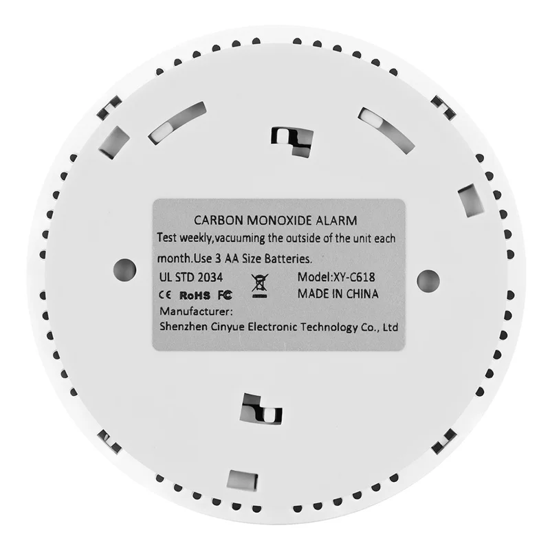 XY-C618 Carbon Monoxide Detector High Decibel Alert Sound CO Toxic Gas Detection Alarm