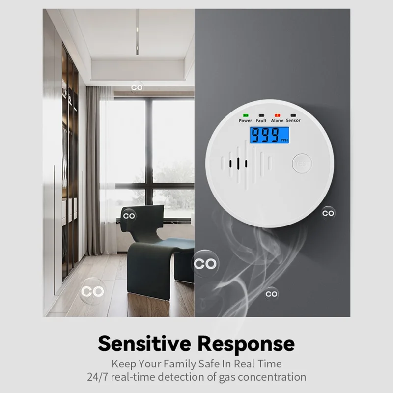 XY-C618 Carbon Monoxide Detector High Decibel Alert Sound CO Toxic Gas Detection Alarm