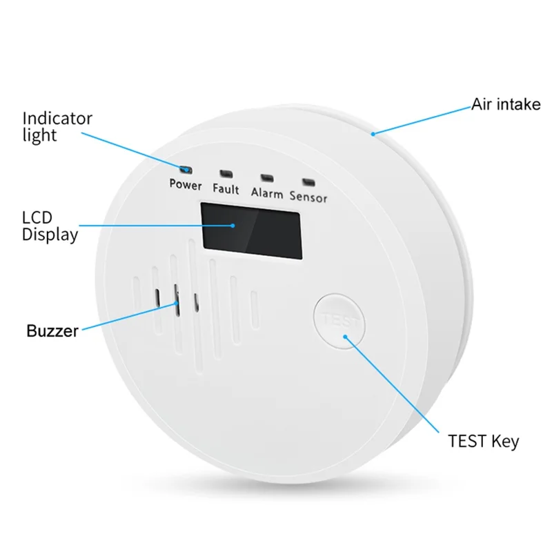 XY-C618 Carbon Monoxide Detector High Decibel Alert Sound CO Toxic Gas Detection Alarm