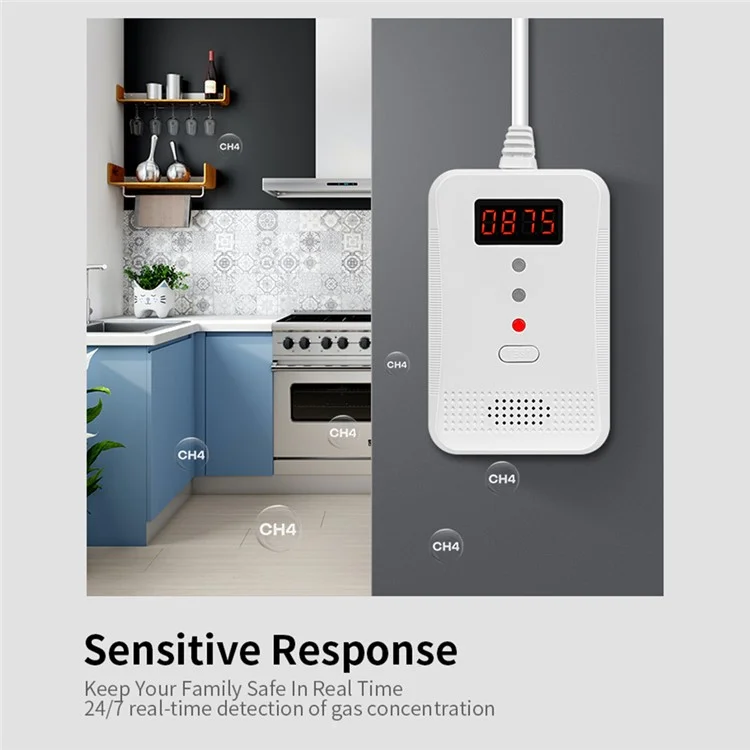 Detector de Gás Natural XY-G805 Alarme de Alto Volume Sensor de Vazamento de Combustível com Saída de Válvula Solenóide - Plugue da UE
