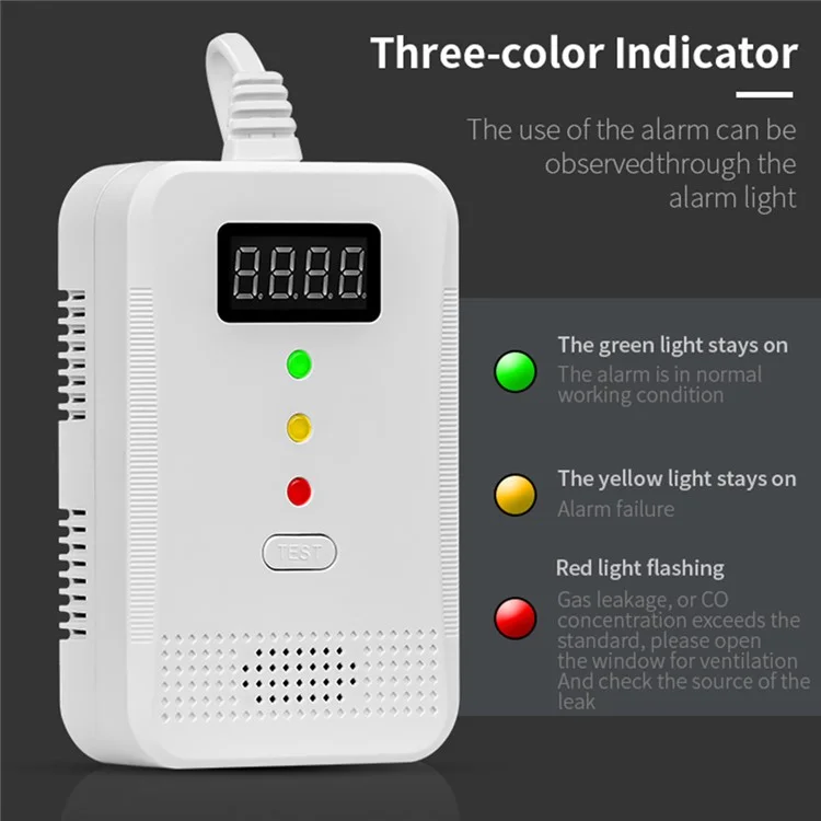 Detector de Gás Natural XY-G805 Alarme de Alto Volume Sensor de Vazamento de Combustível com Saída de Válvula Solenóide - Plugue da UE