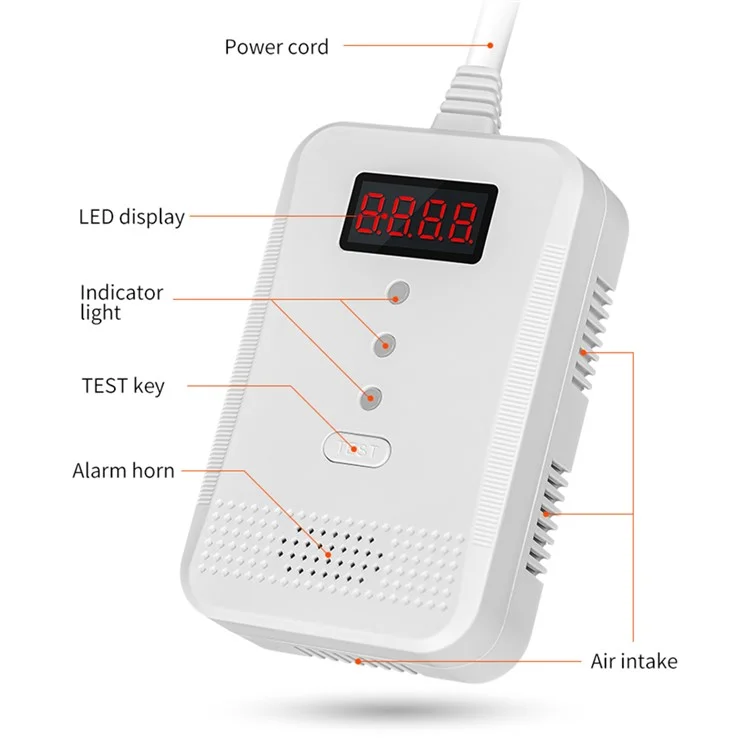 Detector de Gás Natural XY-G805 Alarme de Alto Volume Sensor de Vazamento de Combustível com Saída de Válvula Solenóide - Plugue da UE