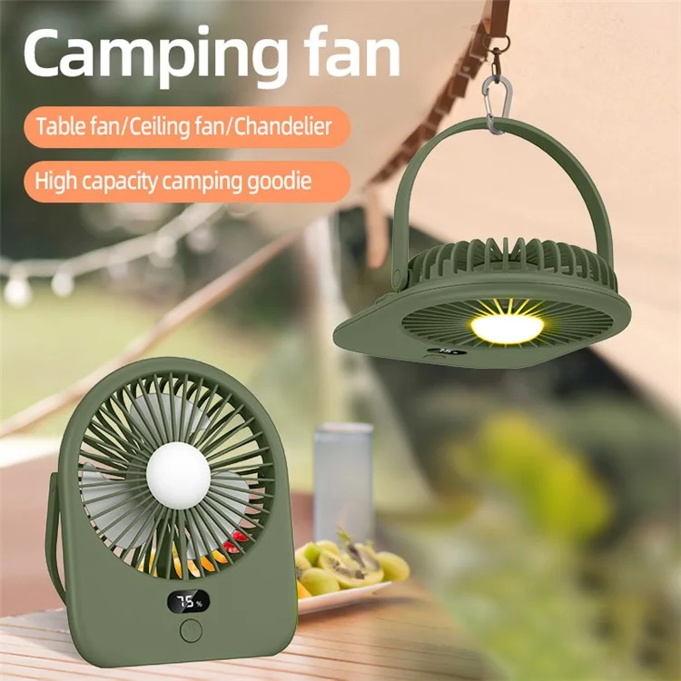 Wiederaufladbarer leiser Ventilator 1-5 Gang Tischventilator im Freien Kleine Camping-Nachtbeleuchtung - Grün