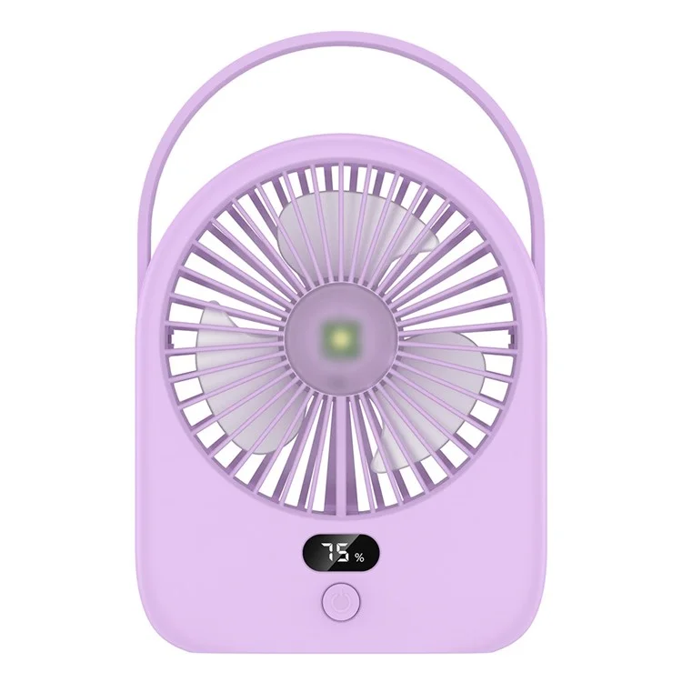 Rechargeable Silent Fan 1-5 Gear Desktop Fan Outdoors Small Camping Night Light - Purple