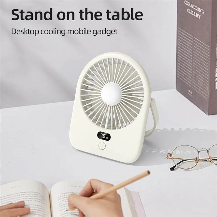 Rechargeable Silent Fan 1-5 Gear Desktop Fan Outdoors Small Camping Night Light - Purple