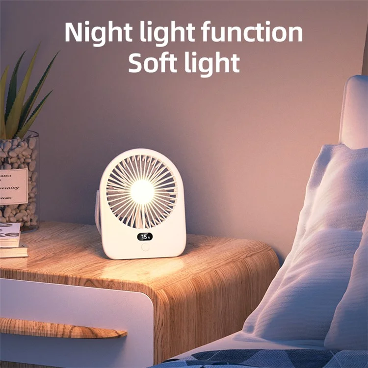 Rechargeable Silent Fan 1-5 Gear Desktop Fan Outdoors Small Camping Night Light - Purple