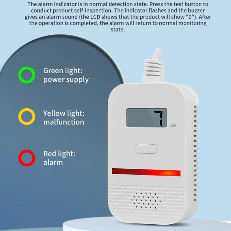 XY-G802 Natural Gas Detector Digital Display Fuel Gas Leak Sensor Alarm with Solenoid Valve Output - EU Plug