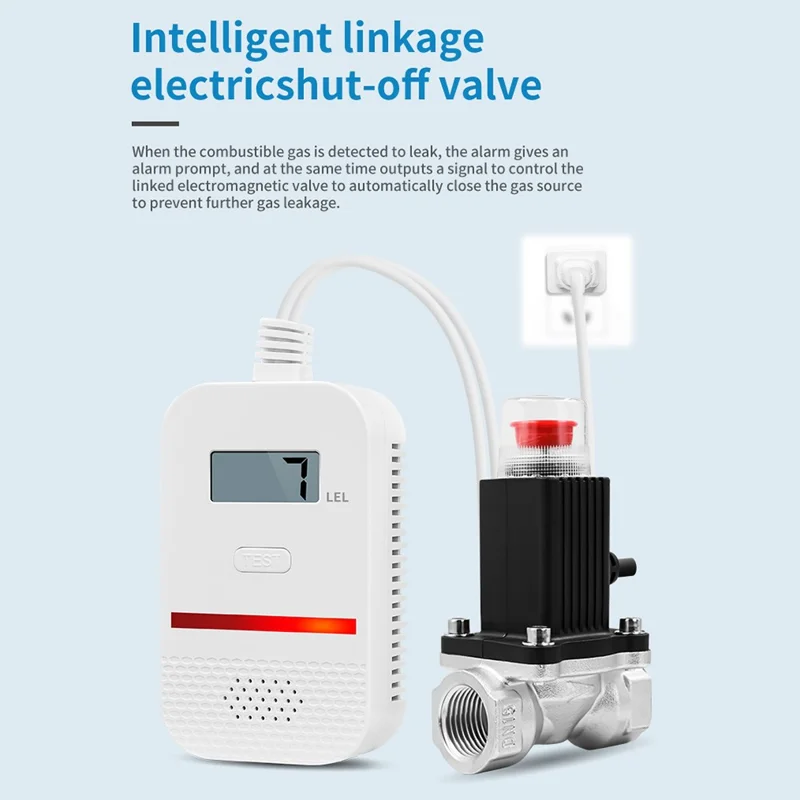 XY-G802 Natural Gas Detector Digital Display Fuel Gas Leak Sensor Alarm with Solenoid Valve Output - EU Plug