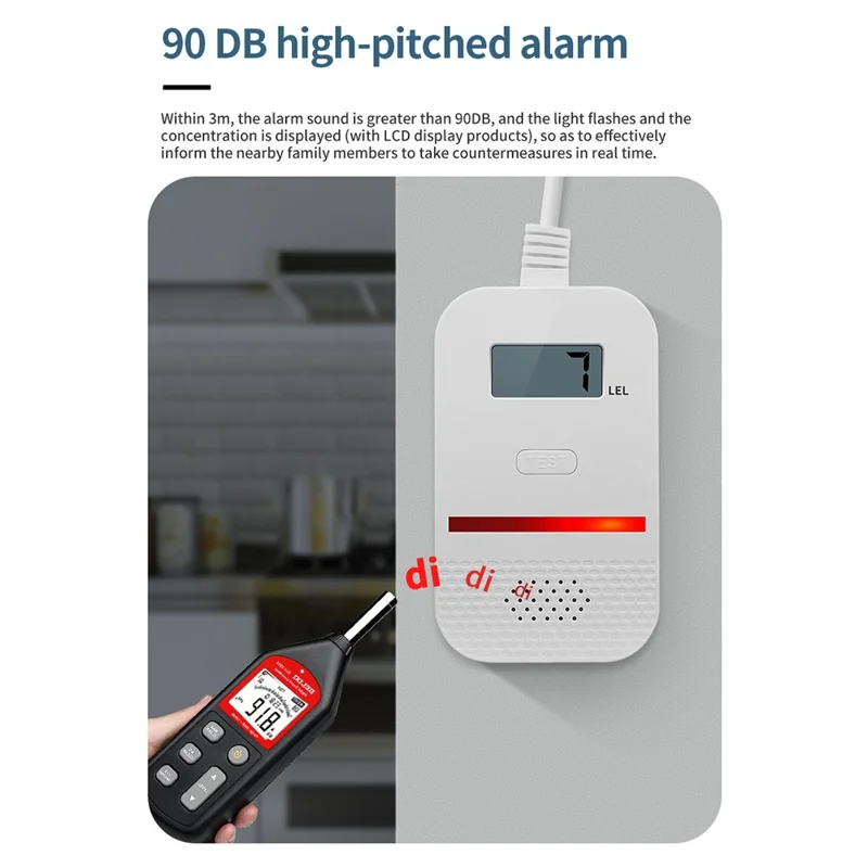 XY-G802 Natural Gas Detector Digital Display Fuel Gas Leak Sensor Alarm with Solenoid Valve Output - EU Plug