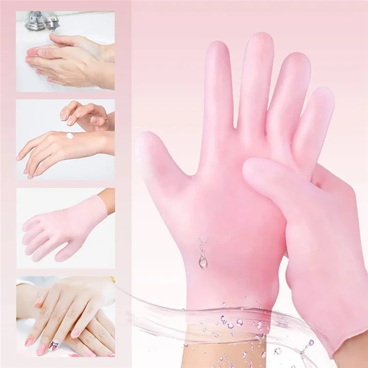 1 Pair Silicone Moisturizing Gloves Hand Spa Hydrating Gloves Skincare Tool - Pink