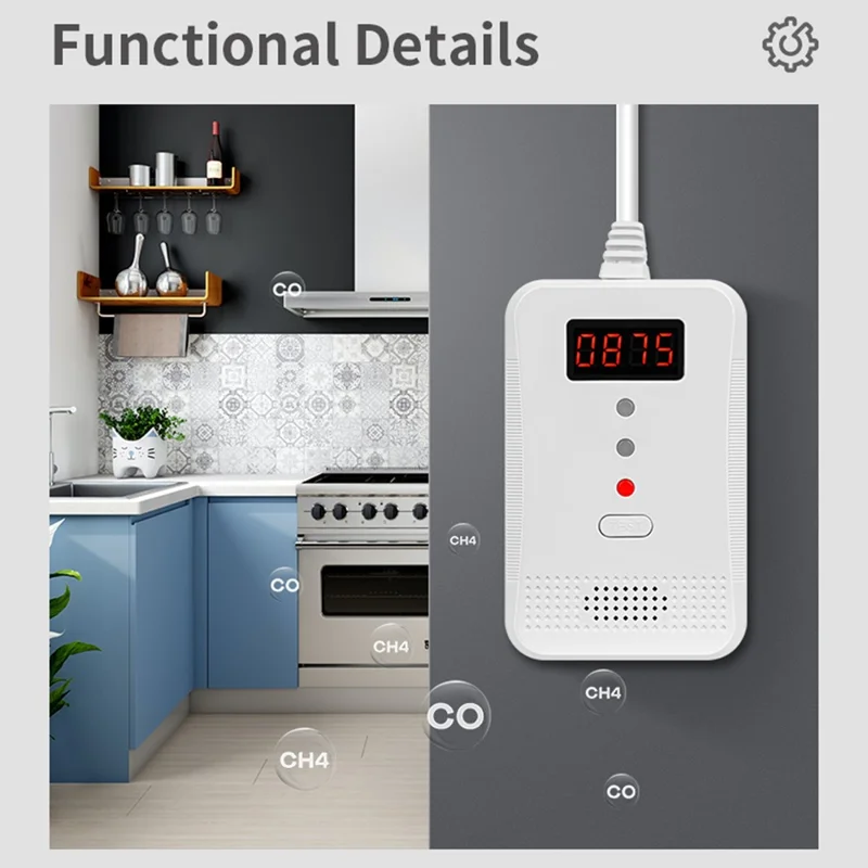 Detector de gas combustible y monóxido de carbono XY-G910COM CH4 CO Detección de gas tóxico Alarma - Enchufe de EE. UU.