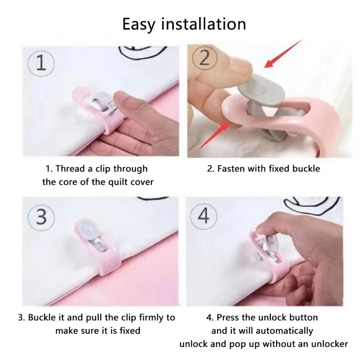 4 Pçs Clipes de Acolchoado Grampos de Cobertor Fasteners Cobertura de Edredão Plástico Fivelas de Cobertura de Acolchoado - Rosa