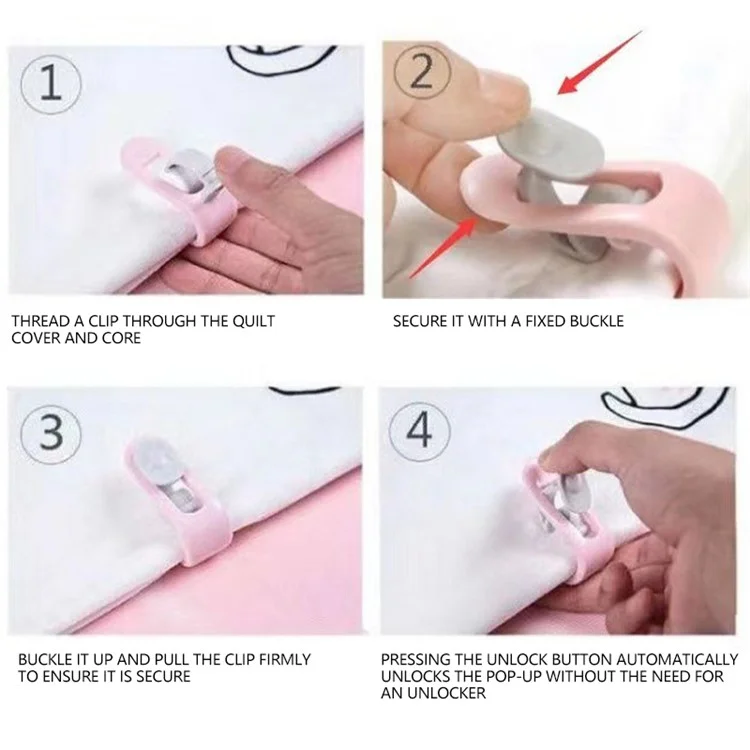 Juego de 8 pinzas para fijar el edredón, rosa