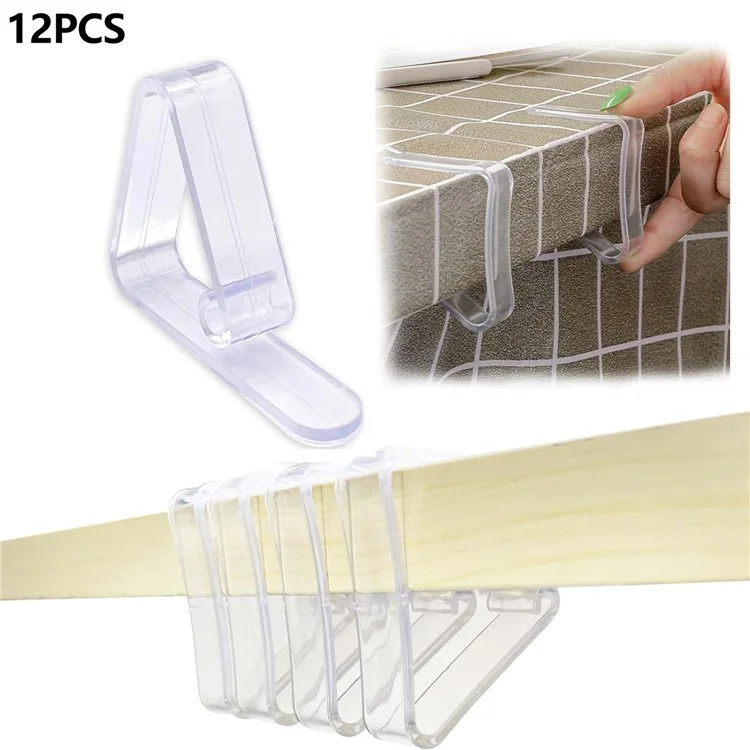 12 Stück 5,5 x 4,4 x 1,2 cm Tischdeckenklammern, windabweisende Tischdeckenhalter, Klammern gegen Rutschen, Befestigungsclips - Transparent