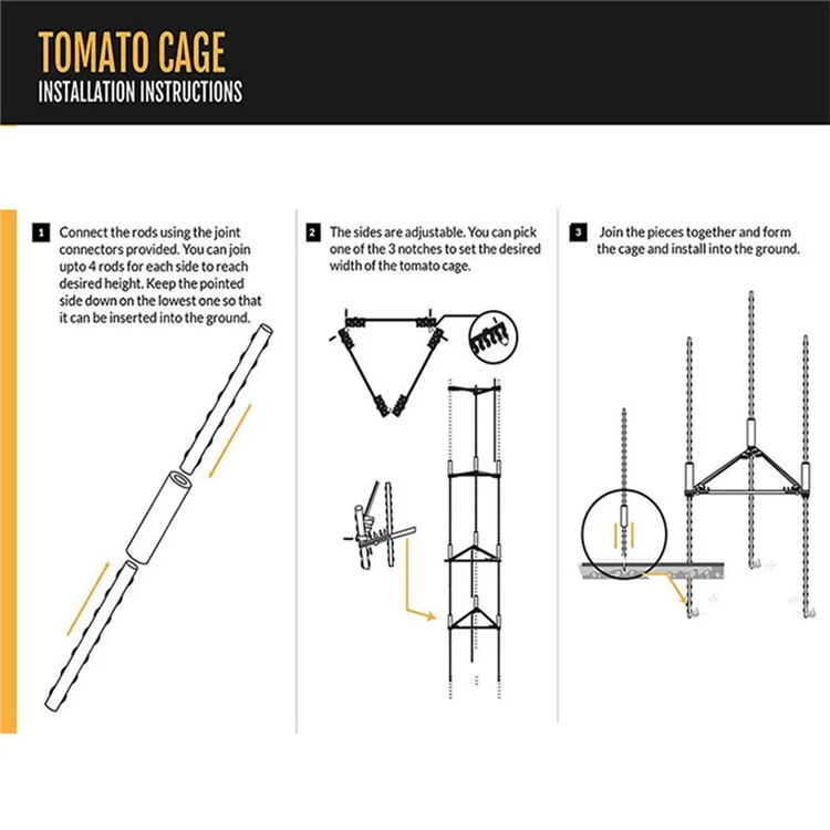 3 Pièces / Ensemble 11 mm Supports verticaux pour plantes grimpantes Cages à tomates Tuteurs de jardin Supports pour treillage de légumes 